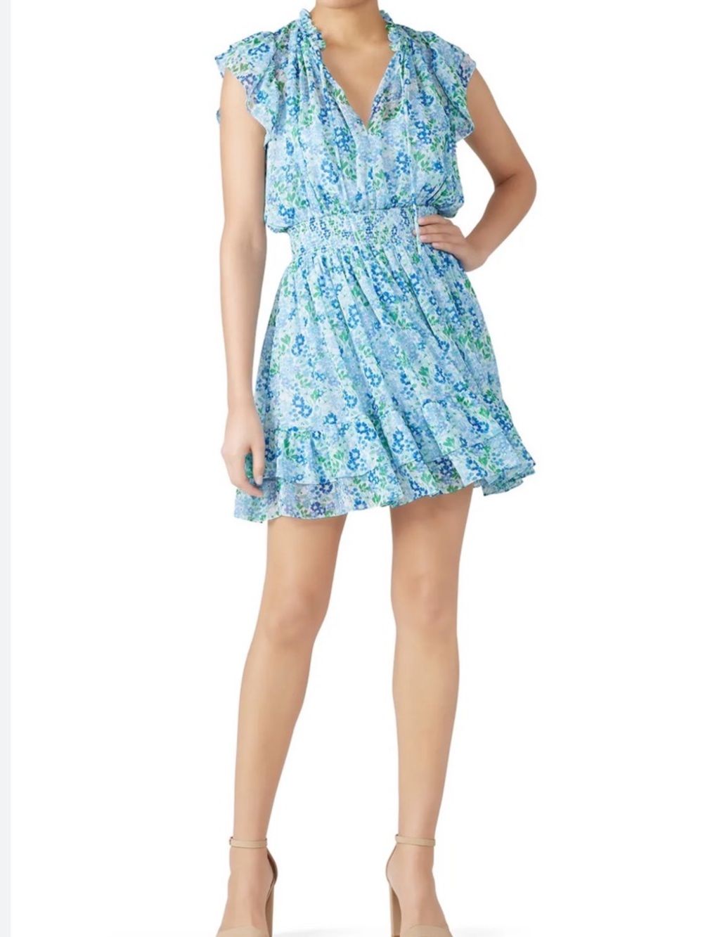 Shoshanna Blue Floral Ruffled Mini Dress